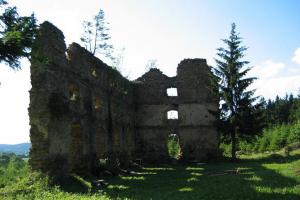 V modřínovém háji stojí romantická zřícenina tvrze Kašovice V modřínovém háji stojí romantická zřícenina tvrze Kašovice